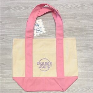 Trader Joe’s Canvas Mini Tote Bag Pink & Cream